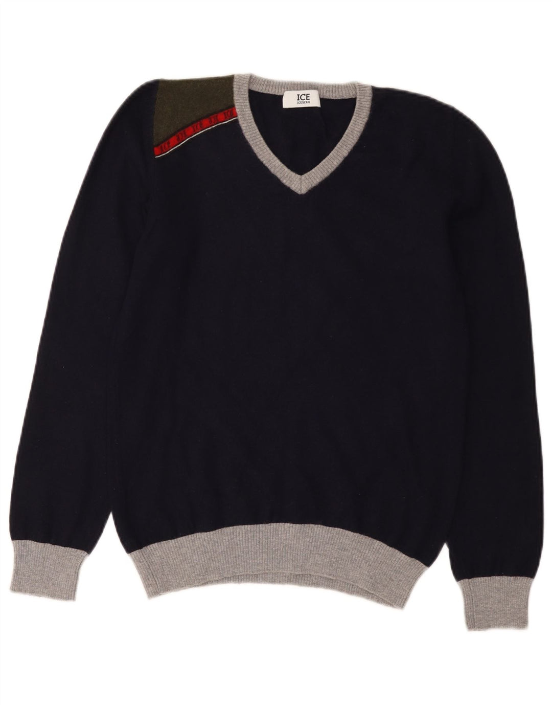 Pulover Iceberg pentru femei cu decolteu în V UK 12 Mediu Bleumarin Colorblock