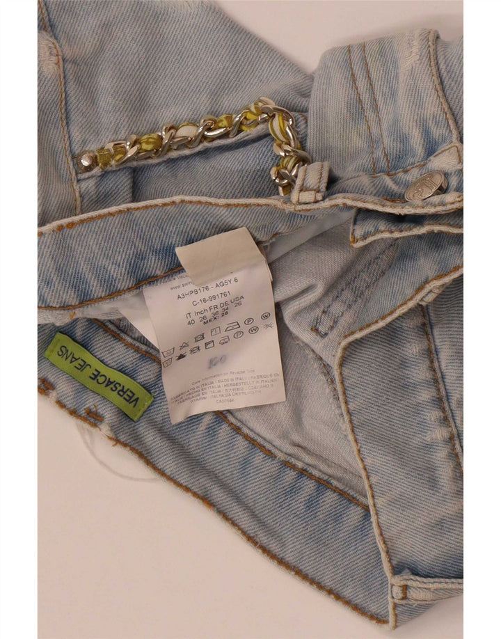 Pantaloni scurți din denim învechit pentru femei Versace W28, bumbac albastru mediu