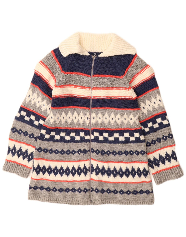 Pulover Cardigan Vintage pentru Damă UK 12 Medium Gri Geometric
