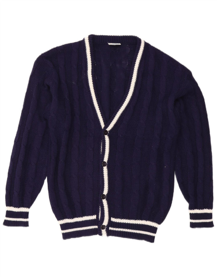 Pulover Cardigan Vintage pentru bărbați IT 48/50 Mediu Bleumarin Poliester cu dungi