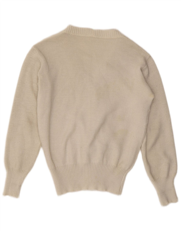 Pulover cardigan vintage pentru femei UK 12 Medium Off White