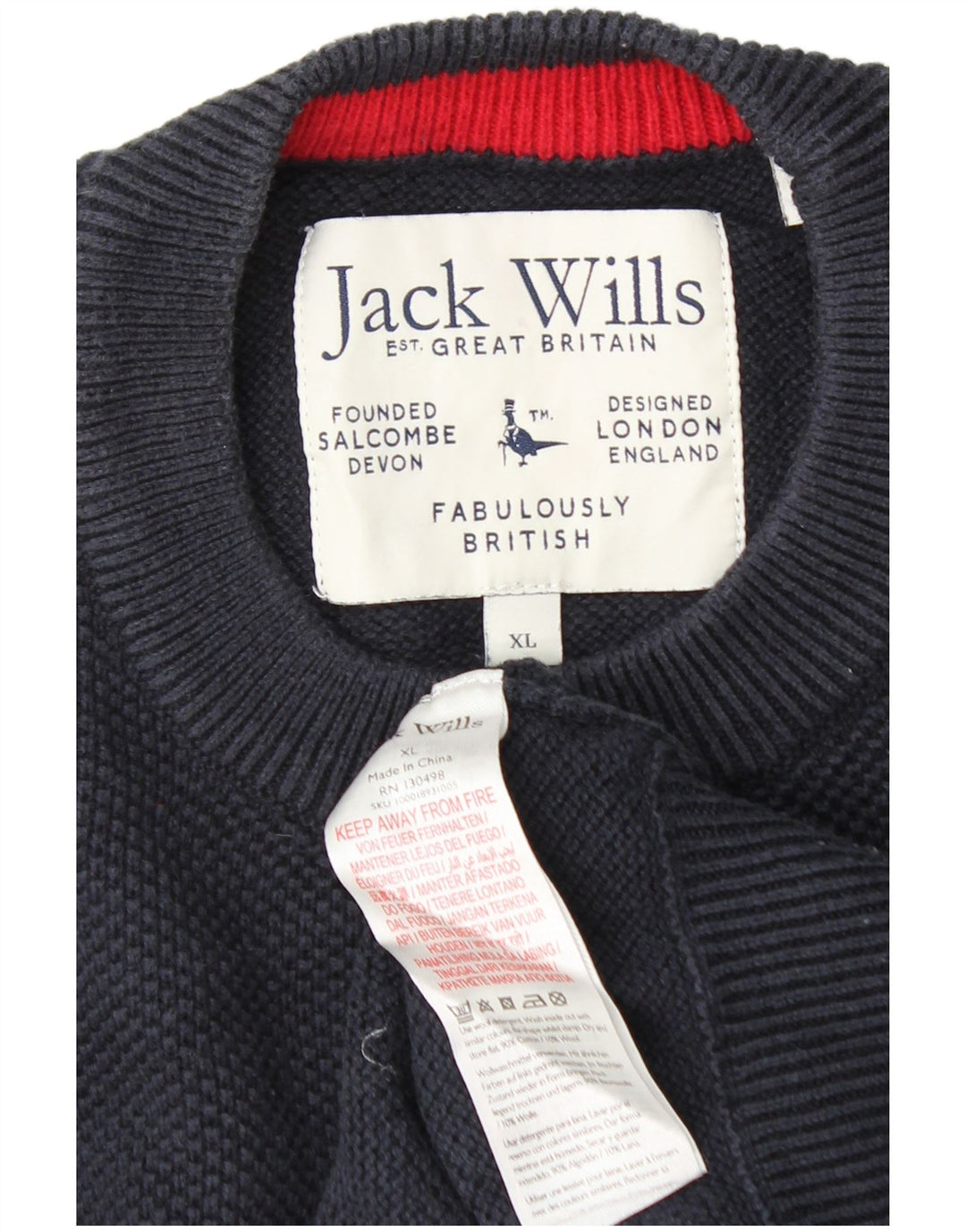 JACK WILLS Pulover pentru femei cu decolteu rotund UK 18 XL Bumbac bleumarin