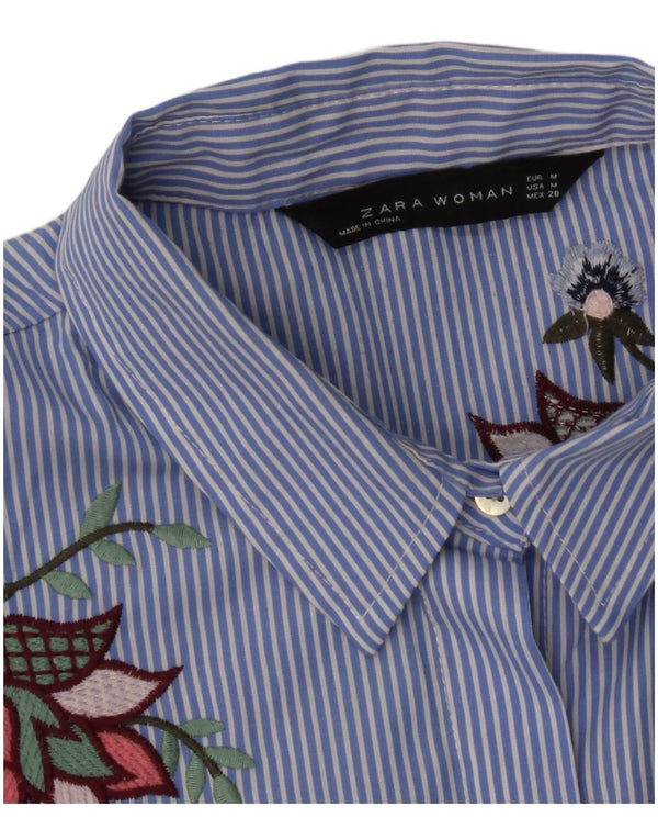 Cămașă pentru femei Zara cu mâneci 3/4 UK 12 Medium Blue Pinstripe