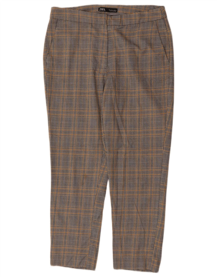 Pantaloni chino drepți ZARA pentru femei L30 L26 Gri Houndstooth