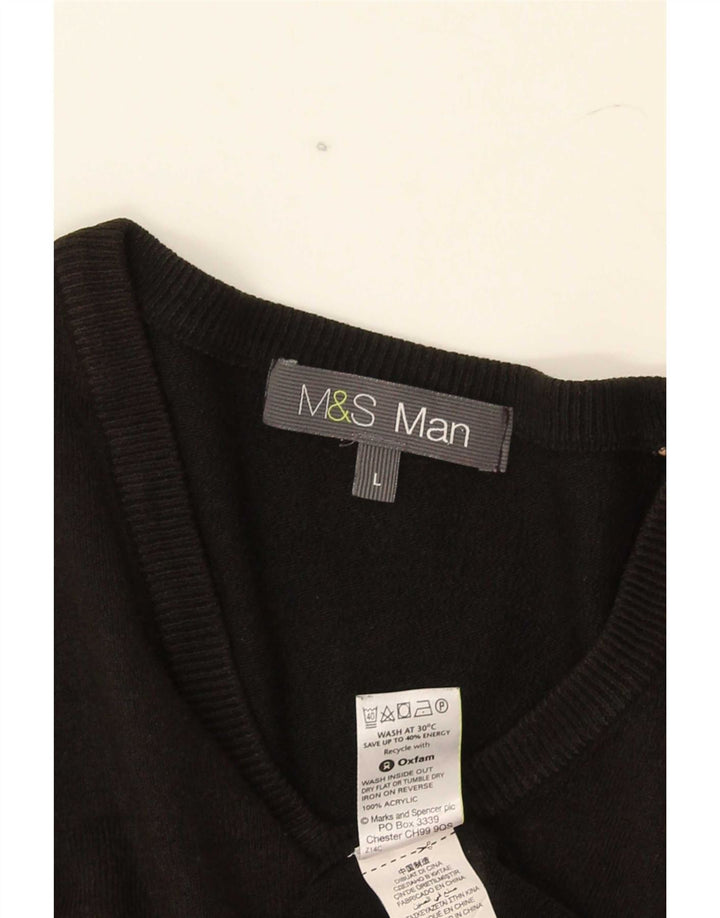 Pulover pentru bărbați Marks & Spencer, cu decolteu în V, mare, negru, acrilic