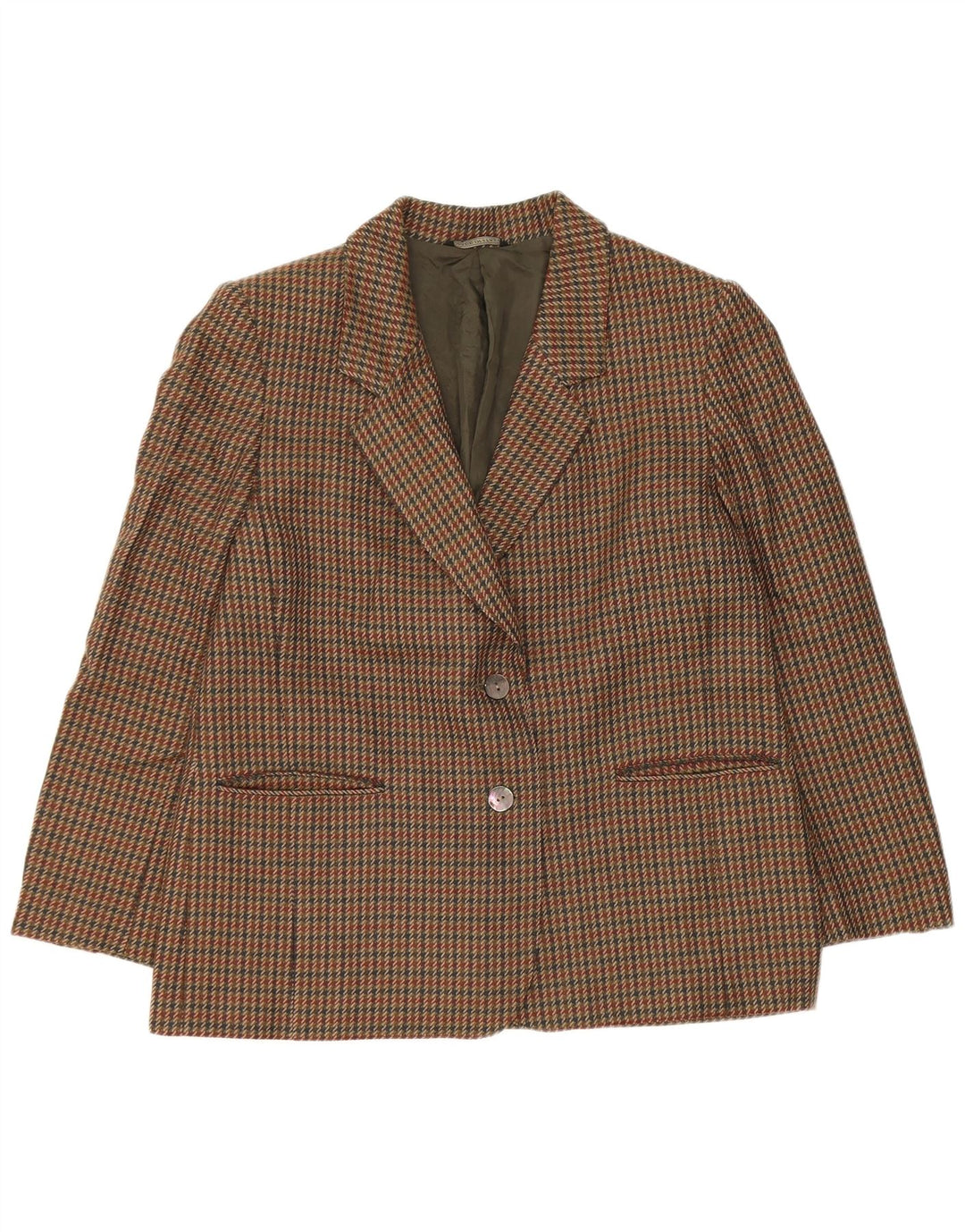 Jachetă vintage pentru femei cu 2 nasturi, UK 14, verde mediu Houndstooth