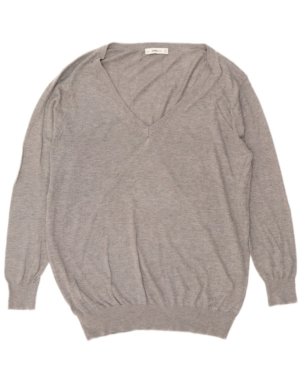 Pulover cu decolteu în V supradimensionat pentru femei Zara UK 14, gri mediu