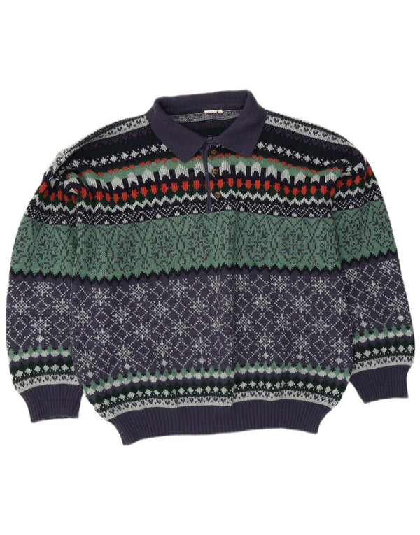 Pulover vintage pentru bărbați cu gât polo IT 50 Medium Multicolor Fair Isle