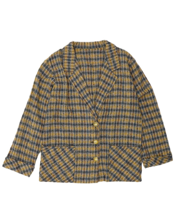 Jachetă Blazer pentru femei VINTAGE cu 3 nasturi UK 14 Medium Yellow Check