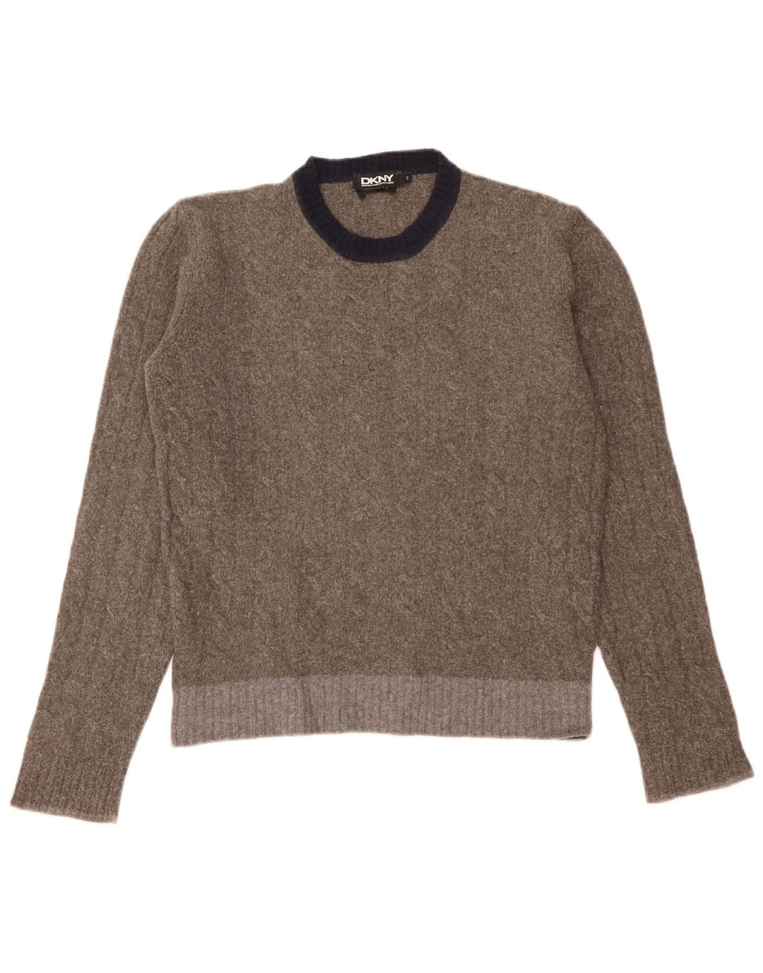 Pulover Dkny pentru bărbați cu gât roșu, lână color bloc, gri mic