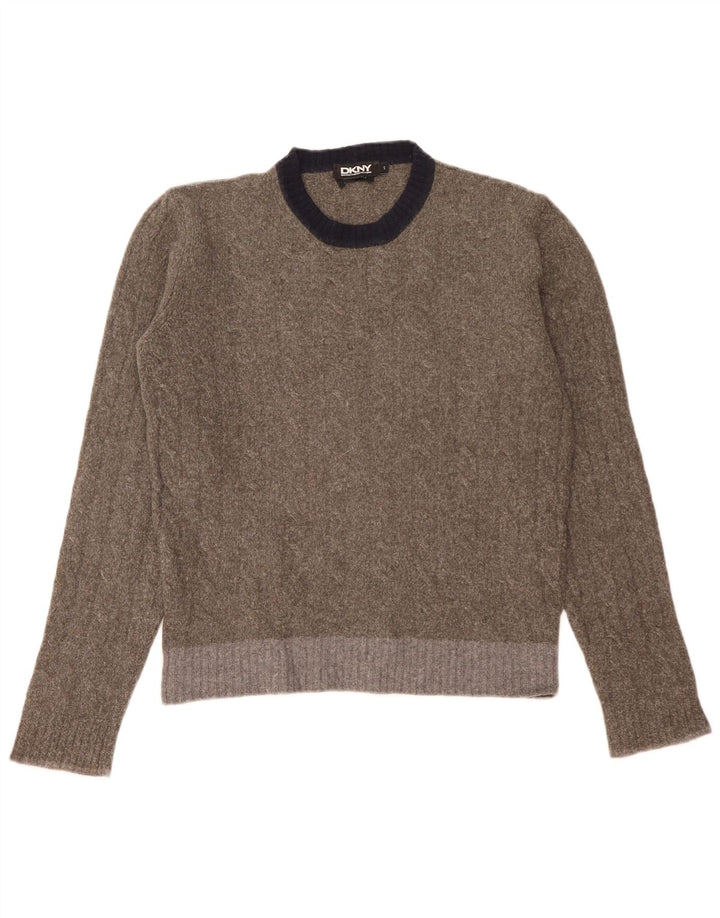 Pulover Dkny pentru bărbați cu gât roșu, lână color bloc, gri mic