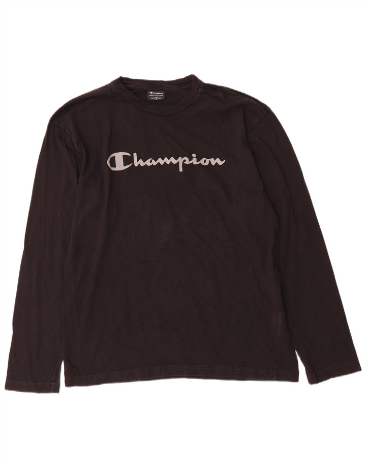 Top grafic pentru bărbați Champion cu mânecă lungă, mare, negru, bumbac