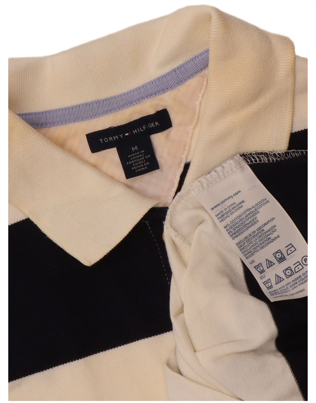 TOMMY HILFIGER Tricou polo pentru femei UK 12 Bumbac cu dungi alb mediu mediu