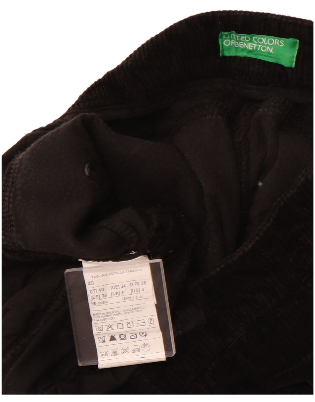 Pantaloni subțiri din catifea pentru femei BENETTON UK 8 Small W26 L27 bumbac negru