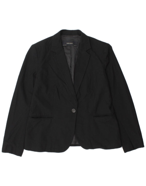 Blazer pentru femei Zara cu 1 nasture EU 42 Poliester negru mare