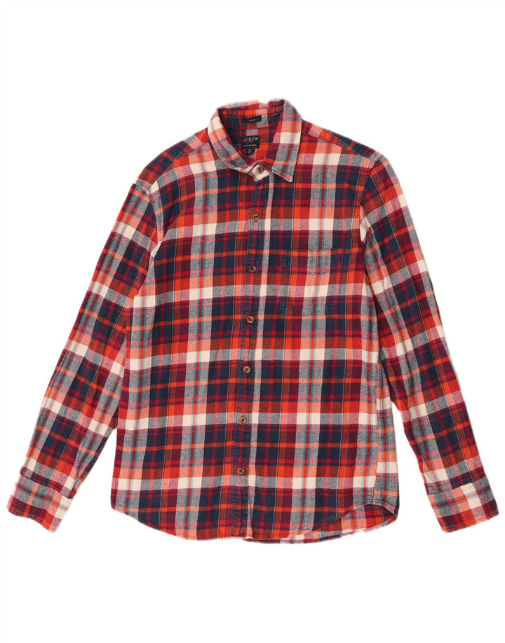 Cămașă de flanel pentru bărbați J. Crew, bumbac roșu mediu cu carouri