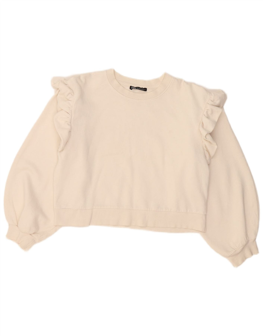 Pulover Oversized Crop pentru femei Zara UK 10 Bumbac alb mic