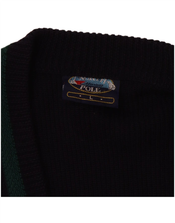NORTH POLE Mens Cardigan Sweater Large Navy Blue