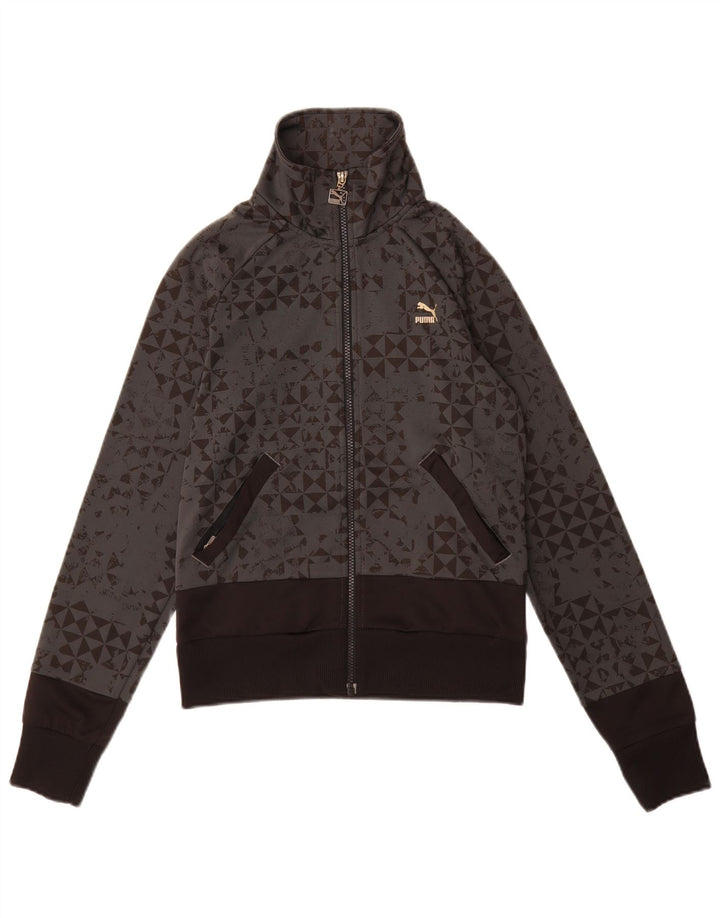 Jachetă de top pentru trening Puma pentru femei UK 10 Small Gri Geometric Poliester