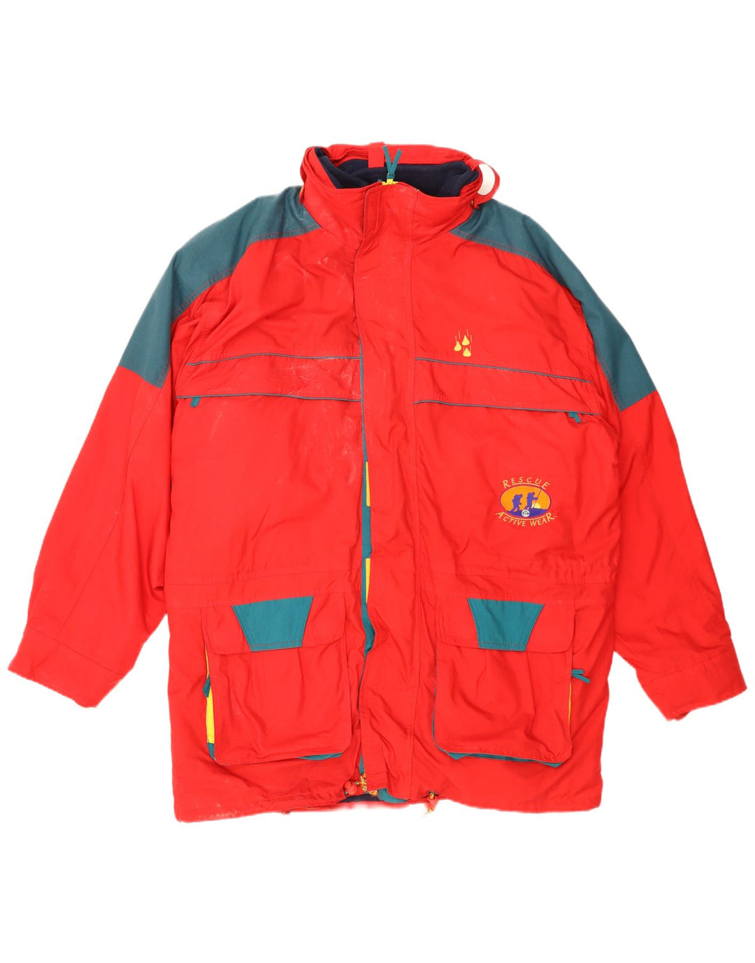Jachetă de schi cu glugă vintage pentru bărbați UK 42 XL Poliester color bloc roșu
