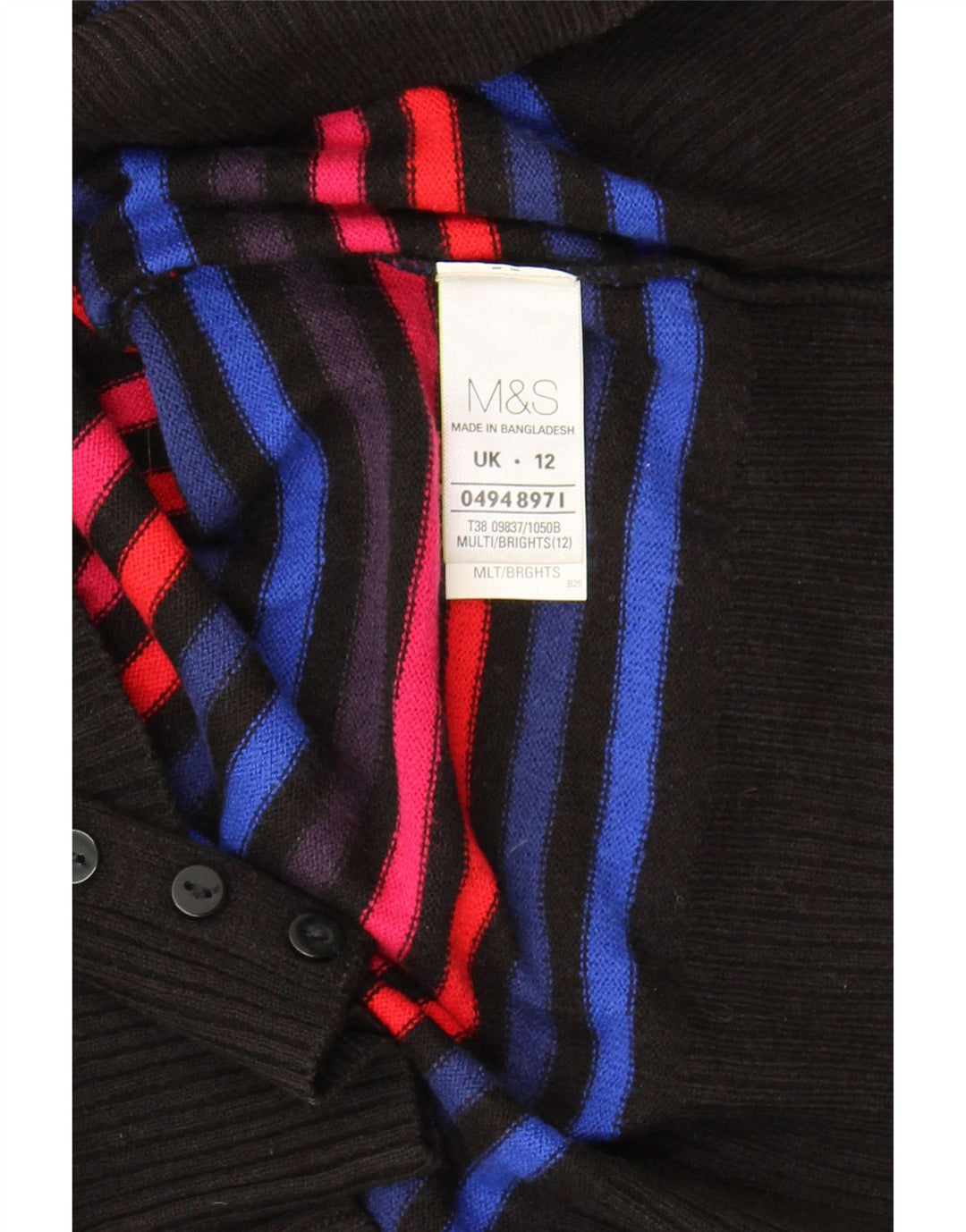 MARKS & SPENCER Womens V-Neck Jumper Sweater UK 12 Medium  Multicoloured Vintage Marks & Spencer and Second-Hand Marks & Spencer from Messina Hembry 