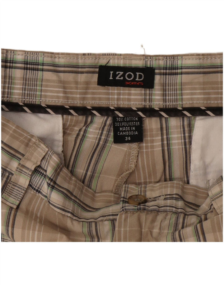 Pantaloni scurți chino pentru bărbați Izod W34, bumbac cu carouri, bej, mari
