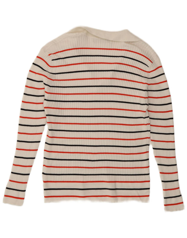 Marks & Spencer Womens Polo Neck Jumper Sweater UK 16 Large White Striped