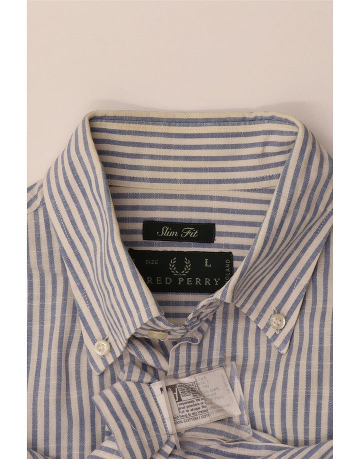 Cămașă pentru bărbați Fred Perry Slim Fit, bumbac mare cu dungi albastre