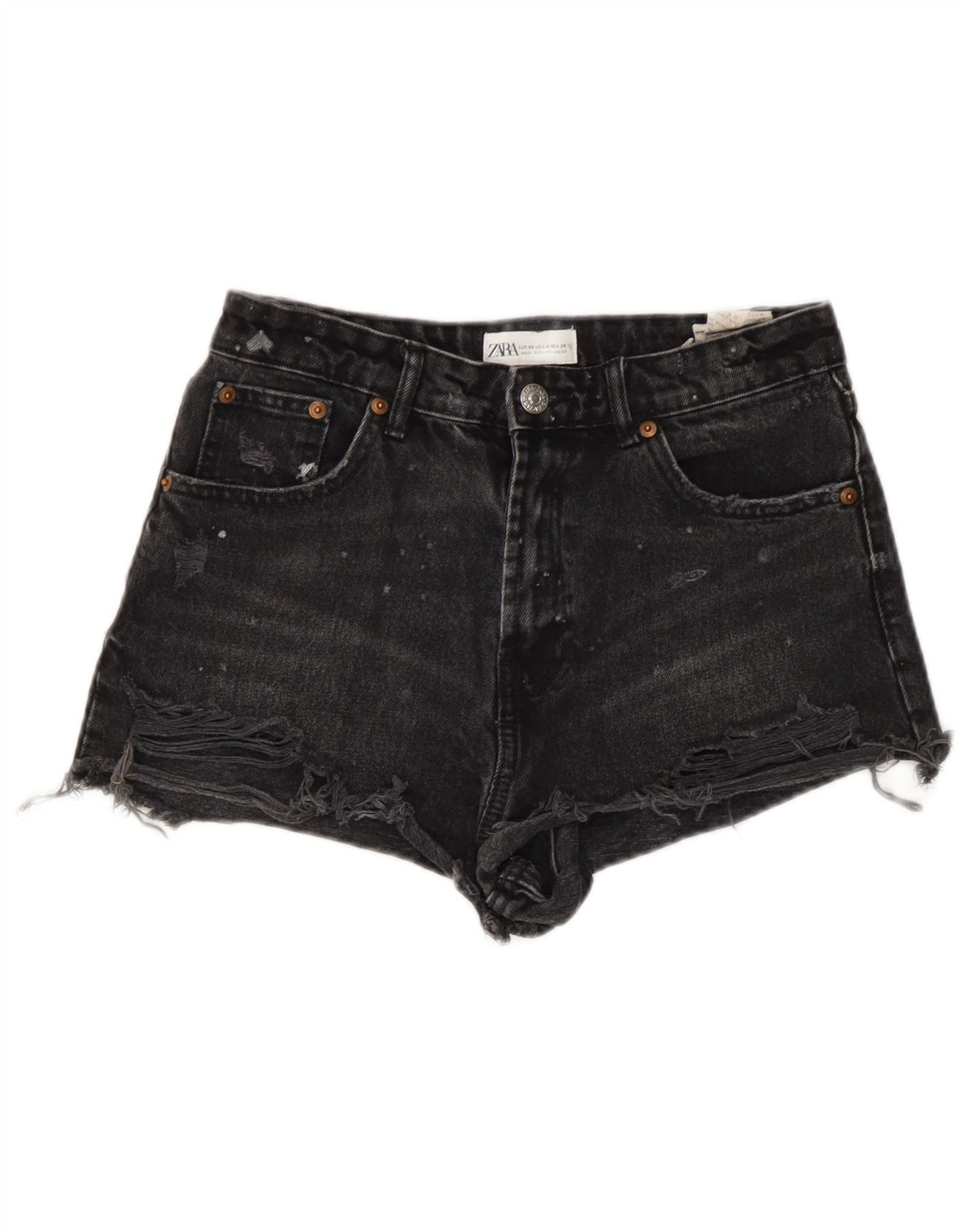 Pantaloni scurți din denim învechit pentru femei Zara EU 36 XS W26 Negru