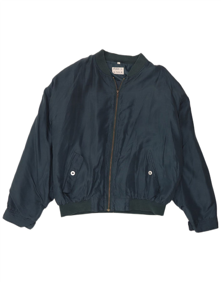 Bomber vintage pentru bărbați UK 40 mare, mătase, bleumarin