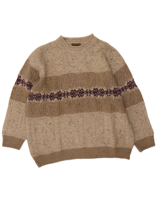 Pulover Sevres pentru bărbați cu gât roșu IT 54 XL bej lână Fair Isle