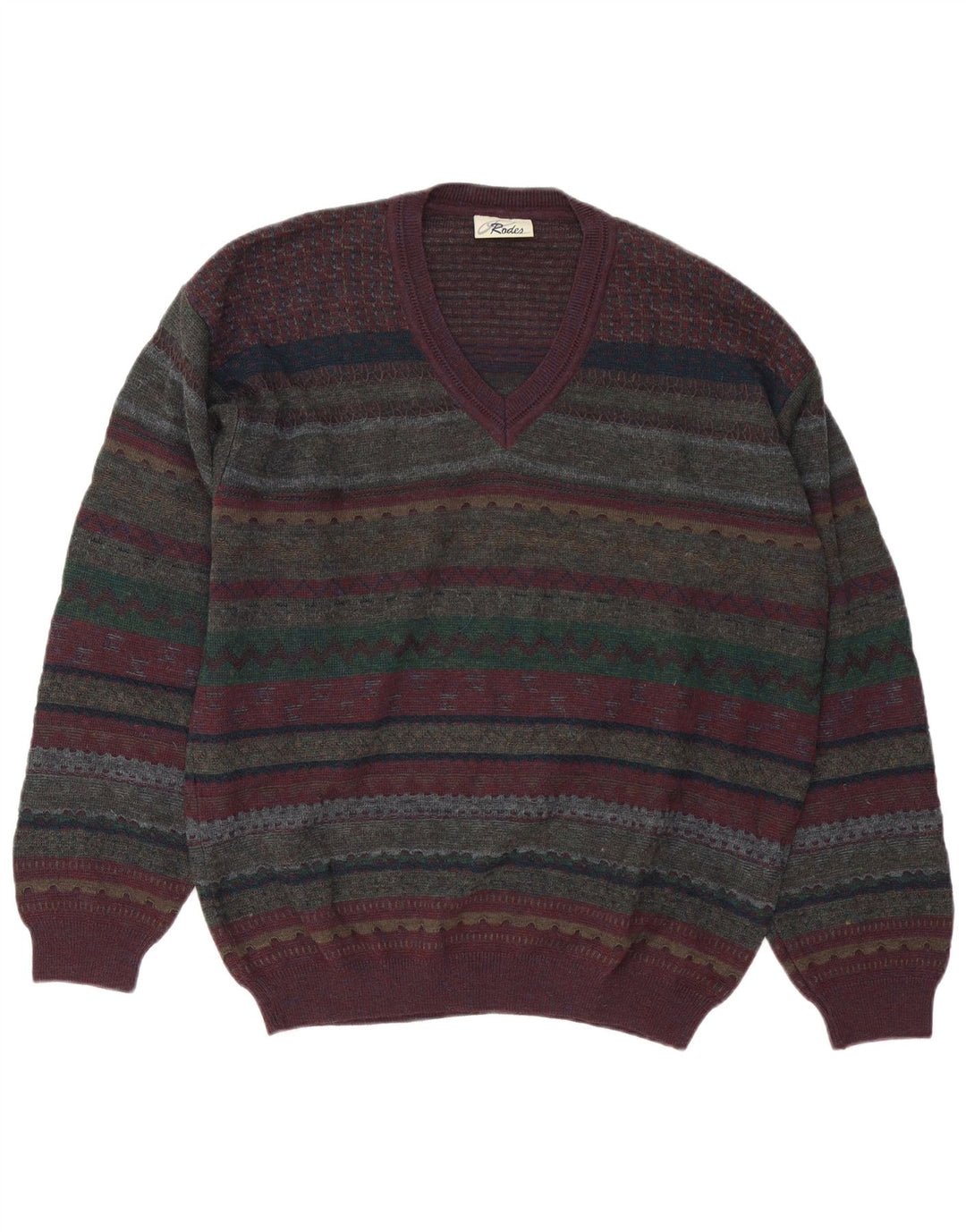 Rodes Pulover cu decolteu în V pentru bărbați, lână virgină, multicoloră, Fair Isle
