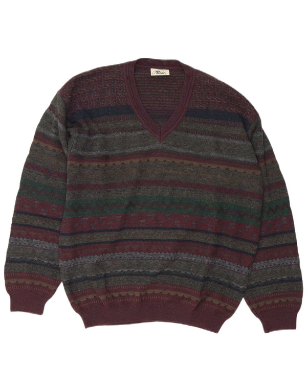 Rodes Pulover cu decolteu în V pentru bărbați, lână virgină, multicoloră, Fair Isle