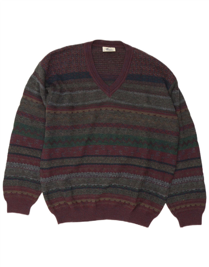 Rodes Pulover cu decolteu în V pentru bărbați, lână virgină, multicoloră, Fair Isle