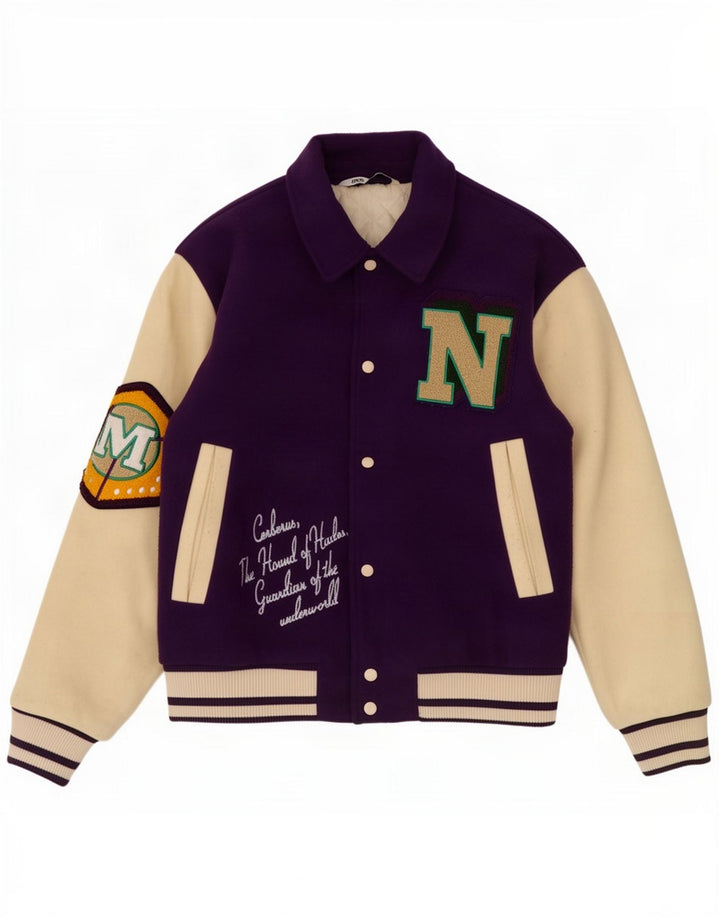 Jachetă Varsity cu grafică pentru bărbați Zara UK 38 Mov mediu Poliester color bloc