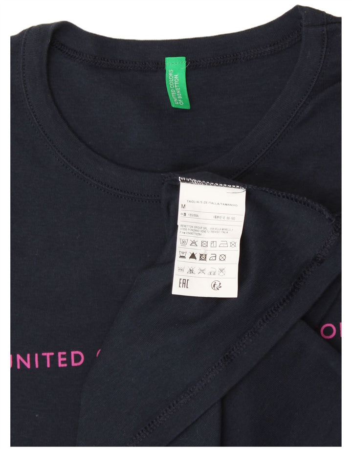 BENETTON Womens Graphic T-Shirt Top UK 12 Medium Navy Blue Cotton Vintage Benetton and Second-Hand Benetton from Messina Hembry 
