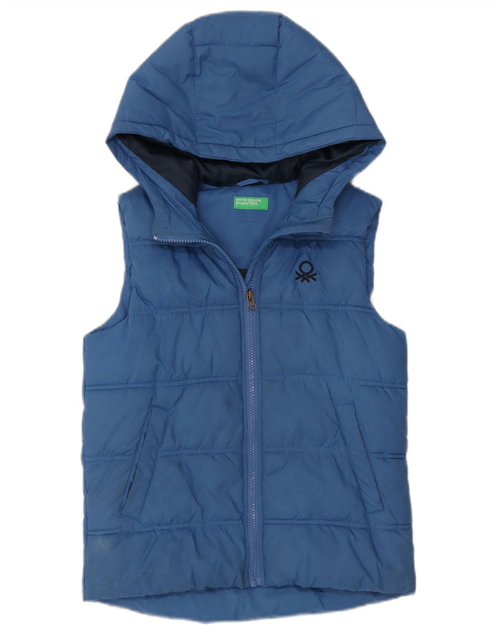 Gilet căptușit cu glugă Benetton pentru băieți 11-12 ani, mare, albastru, poliester
