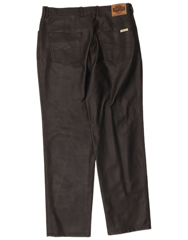 John F Gee Pantaloni drepți din piele artificială pentru bărbați EU 50 Large W34 L31 Negru