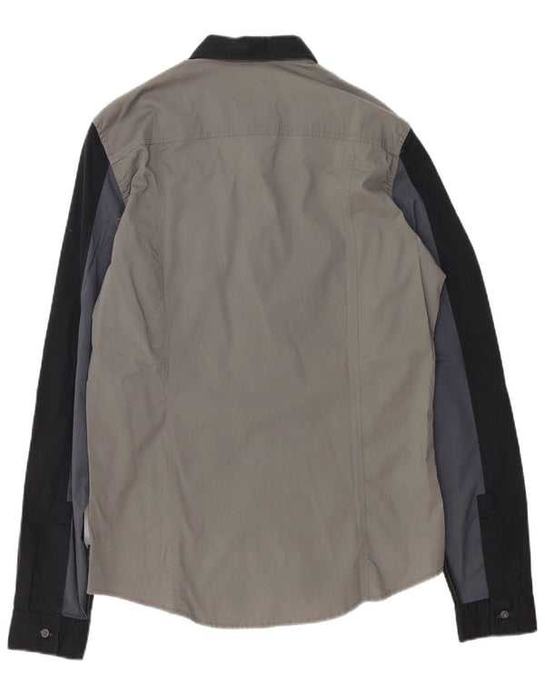 Cămașă slim pentru bărbați CALVIN KLEIN JEANS, bumbac color bloc, gri mare