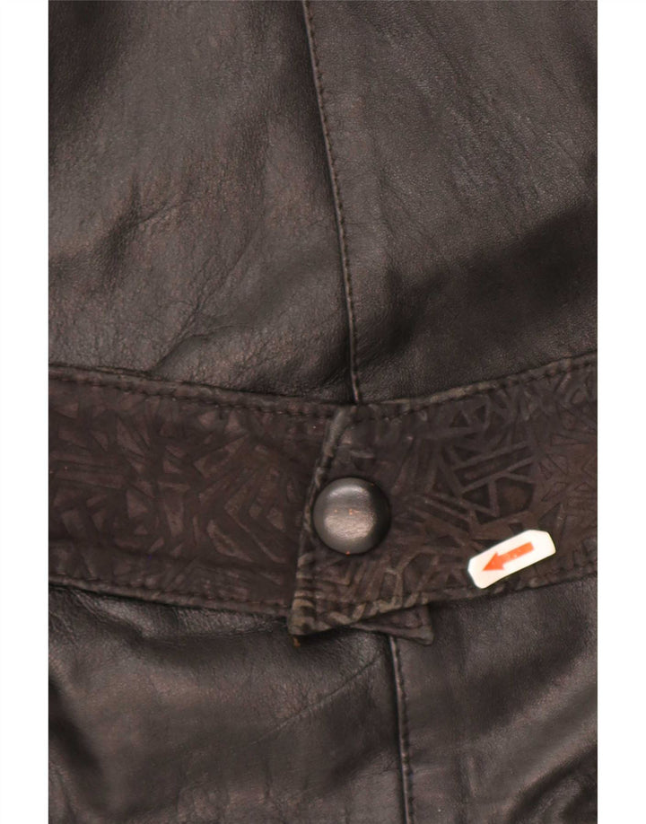 Jachetă de piele supradimensionată vintage pentru femei UK 10 Small Black