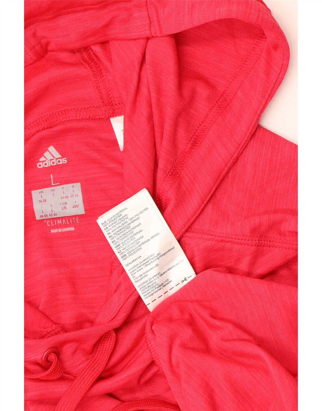 Top cu glugă ADIDAS Climalite pentru femei, cu mânecă lungă, Marea Britanie 16/18, mare, roșu, pete