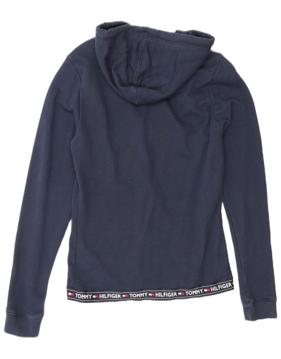 TOMMY HILFIGER Pulover cu capota cu fermoar grafic pentru femei UK 12 Medium Bleumarin