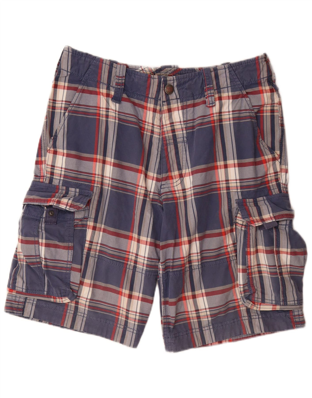 Pantaloni scurti cargo pentru bărbați TOMMY HILFIGER W32, bumbac cu carouri, albastru marin mediu