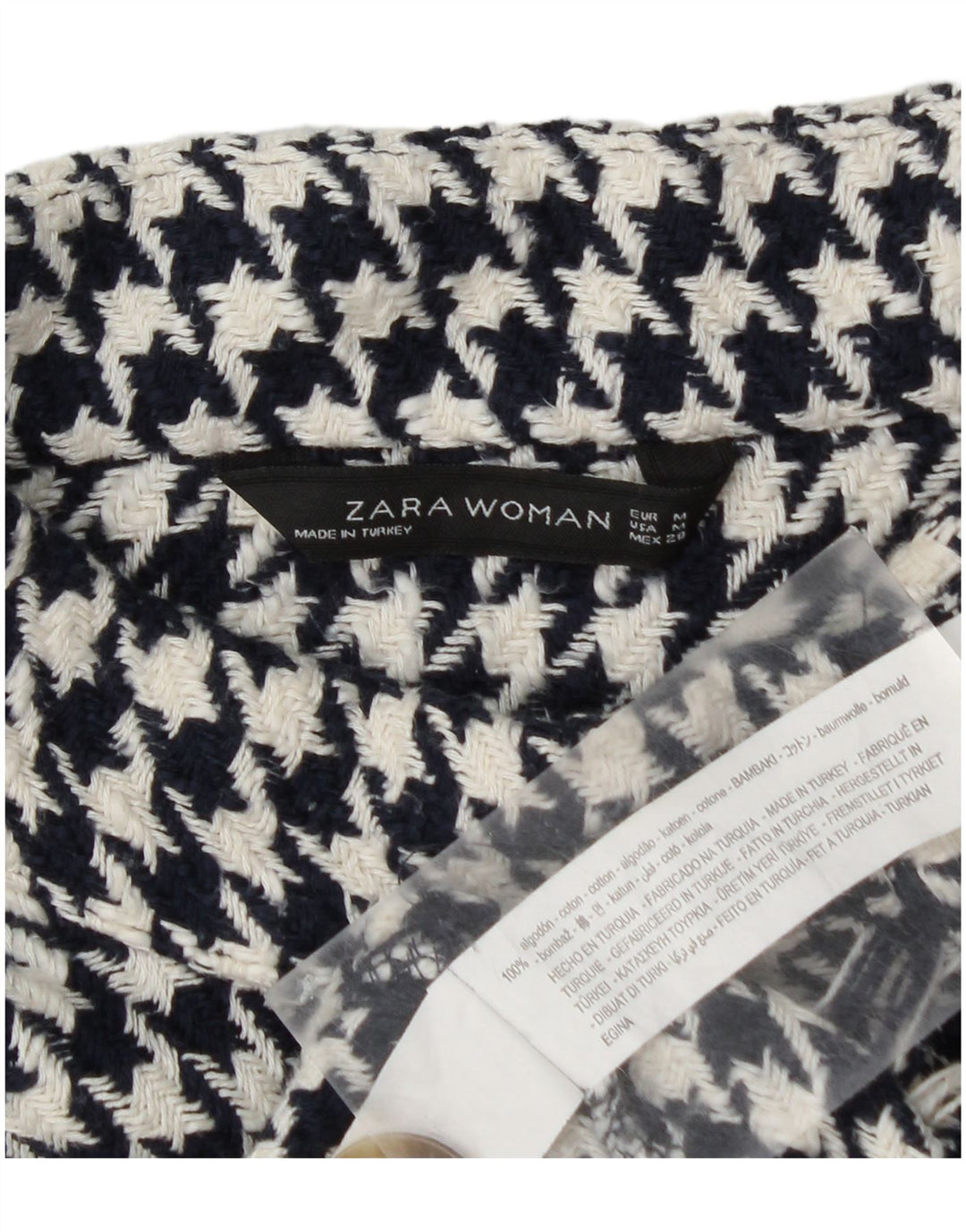 Pulover pentru femei Zara, cu gât cu nasturi, UK 14 Medium Bluemarin Houndstooth