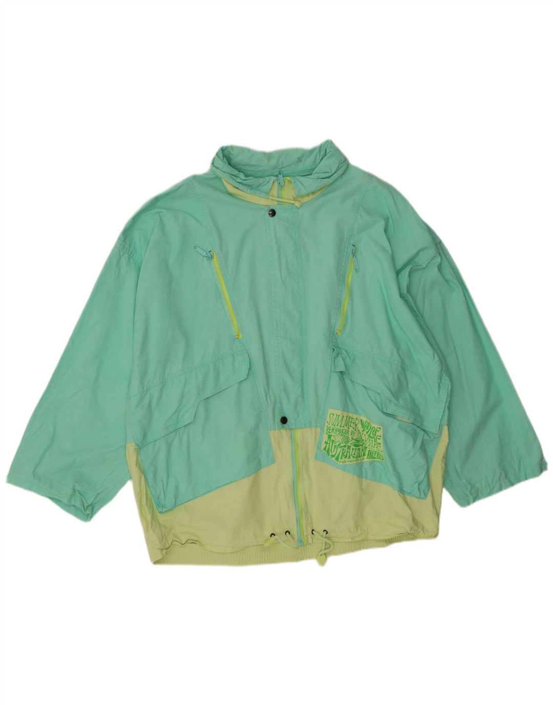 Jachetă vintage oversized windbreaker pentru femei UK 20 2XL Green Colorblock