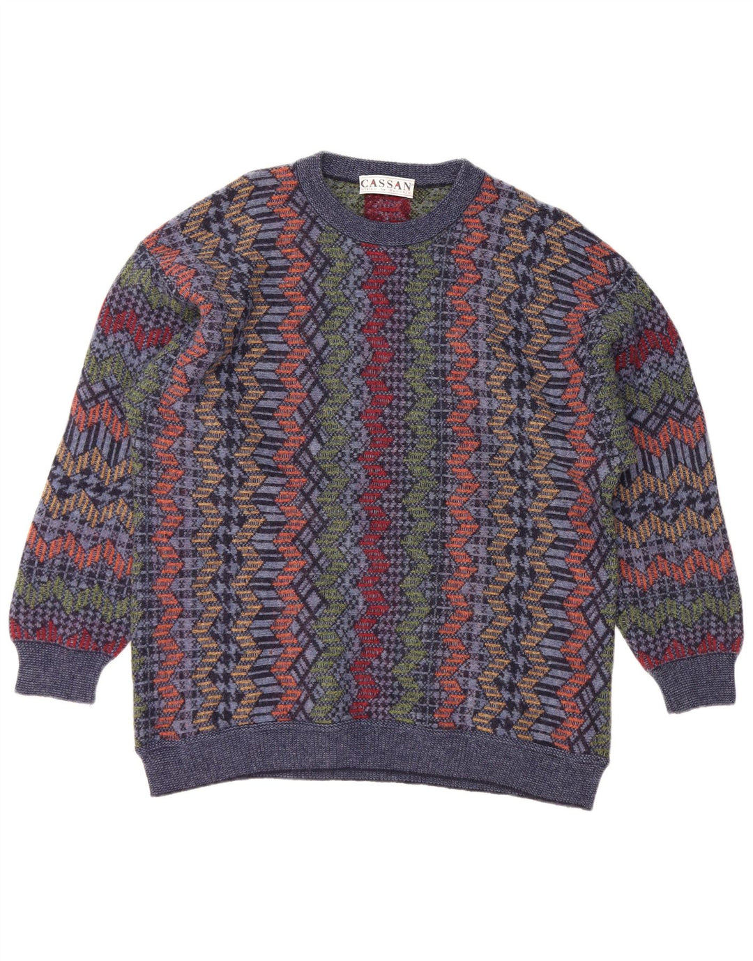 CASSAN Pulover pentru bărbați cu gât de barcă IT 52 Lână chevron mare bleumarin