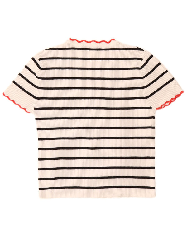 Pulover cu decolteu scurt pentru femei Zara UK 10, cu dungi albe mici