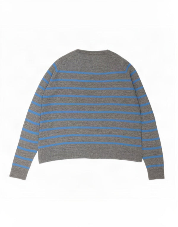 Pulover pentru damă Zara, cu gât roșu, în dungi, gri mediu, UK 14