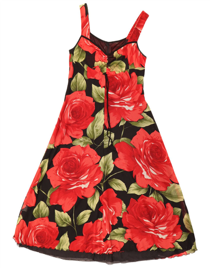 Rochie maxi fără mâneci pentru femei VINTAGE UK 12 Medium Black Floral Poliamidă