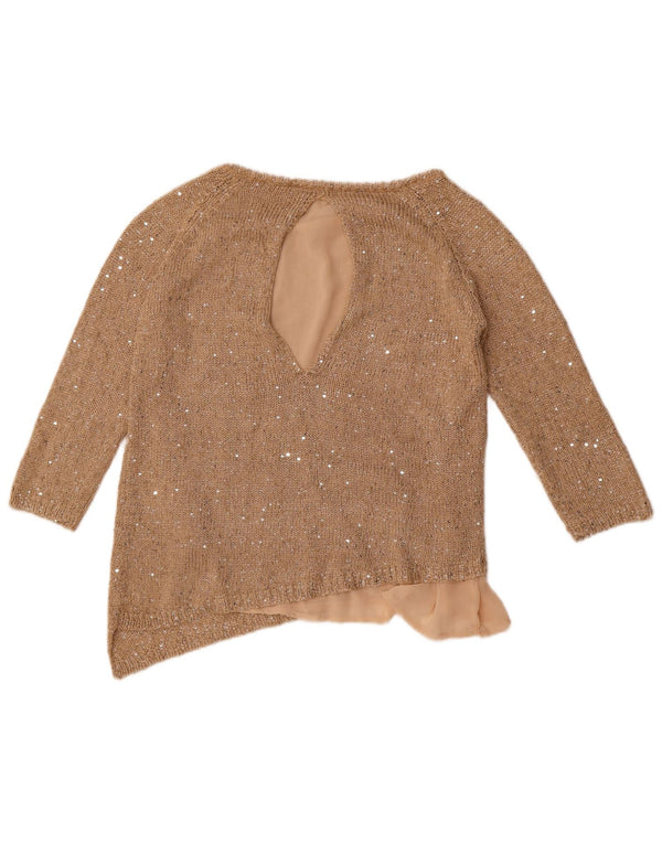 Pulover pentru femei asimetric cu gât de barca Zara UK 14 Medium Bej cu pete